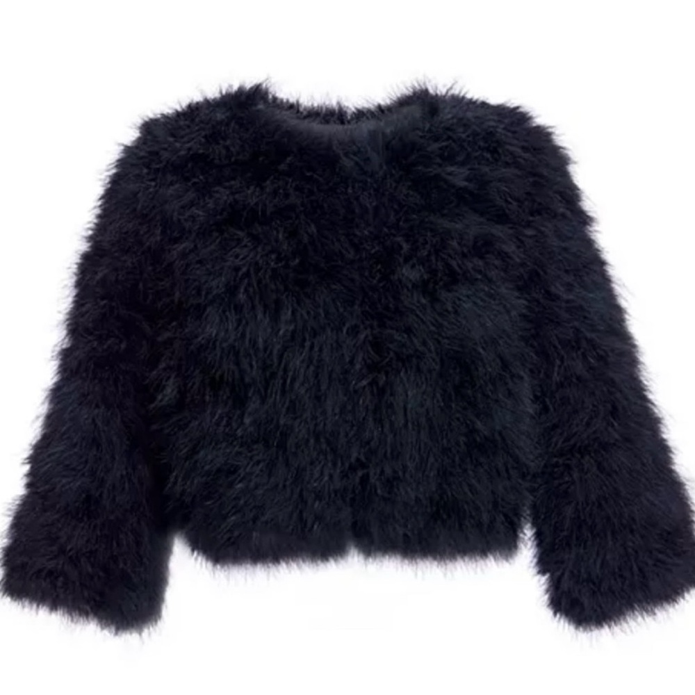BCBGMaxAzria Zoey Black Ostrich Feather Coat - Picture 2 of 4